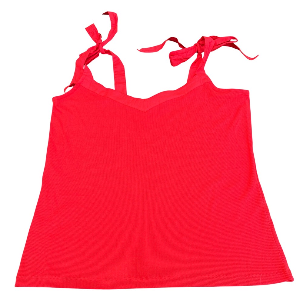LOFT Women's Red Ribbed Knit Tie Shoulder V-Neck Camisole Tank Top XL NEW